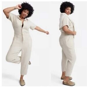 Mate the Label Linen Utility Jumpsuit Womens Size M Beige Neutral Minimalist NWT